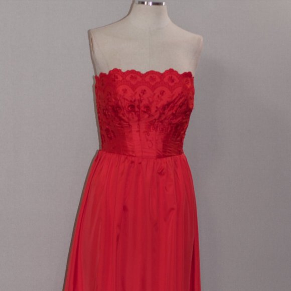 Red Floral Halter Gown - Picture 6 of 12